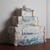 "Someone left the cake out in the rain" mixed media, 70”H x 60”W x 32”D